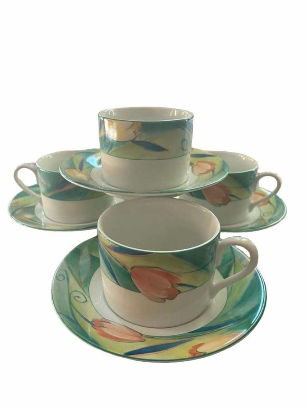 Studio Nova French Tulip L3302 Fine China Coffee Tea Cup and Saucer Set of 4